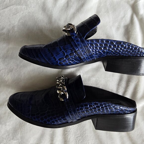 Steven by Steve Madden Swanki Blue Croc Chain Loafer Mules - Picture 6 of 10